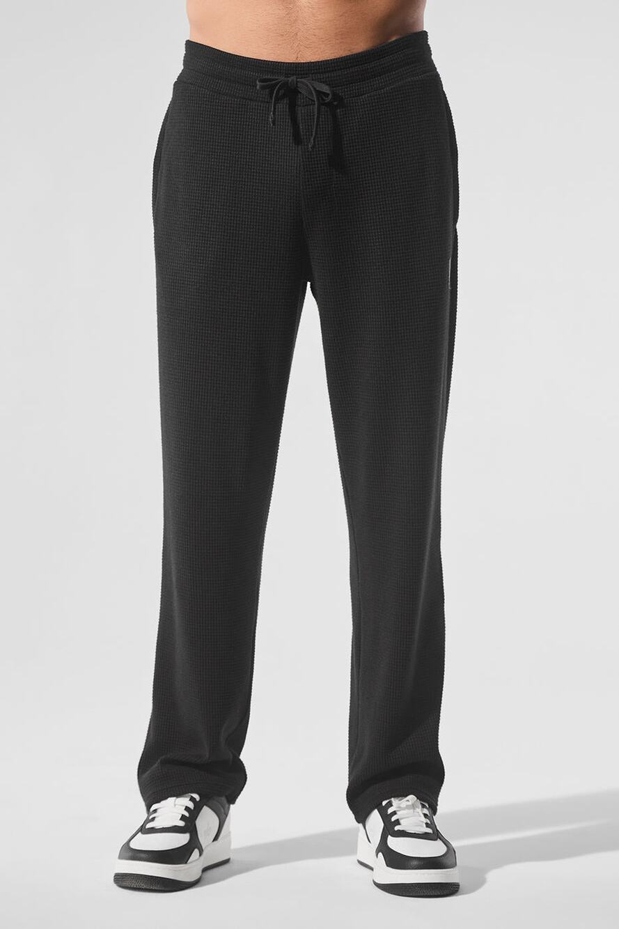 Men’s ALO Black Waffle Knit Elevate Straight Leg Casual Pants Loungewear Gym